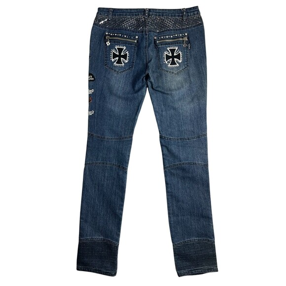 Platinum Plush LA 4991 Women's Biker Moto Jeans  Size 13  Embellished Gothic - Picture 3 of 16